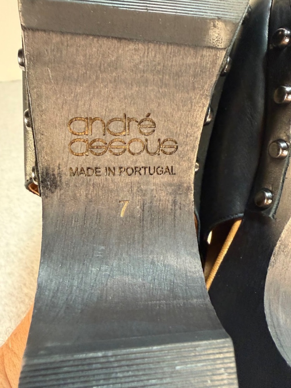 André Assous Black Leather Slingback Clogs Women's 7 Made in Portugal - Picture 4 of 8